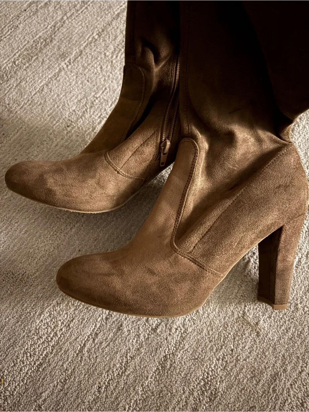 Taupe Faux Suede Thigh High Over The Knee Block Heel Boots Sz 10 Boho Festival